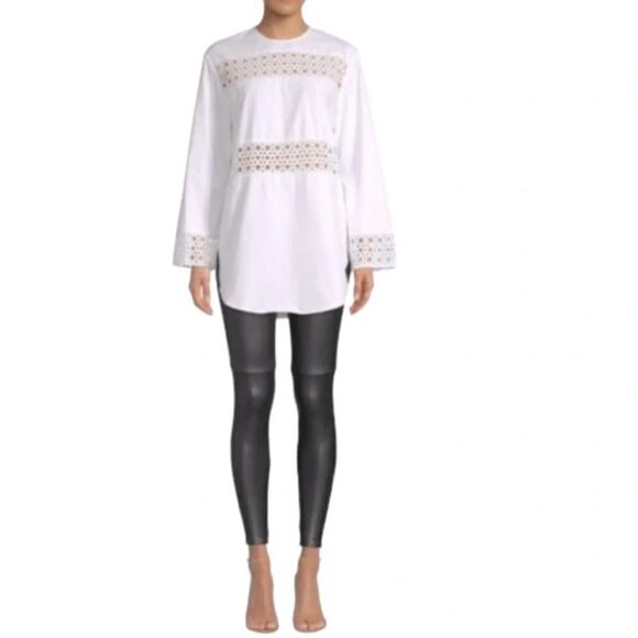 Sandro - White Cotton Tunic W/ Eyelet Design & Contrast Stitching Size S (1) - Picture 1 of 10